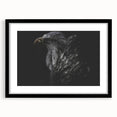 Framed black wall art featuring a striking design of birds, showcasing intricate details and vibrant colors, ideal for modern home décor and interior styling.