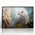 Framed wall art featuring a stunning birds of prey design, showcasing vibrant colors and intricate details on a black acrylic background, perfect for home decor.