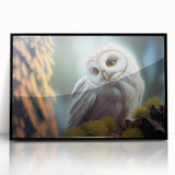 Framed wall art featuring a stunning birds of prey design, showcasing vibrant colors and intricate details on a black acrylic background, perfect for home decor.