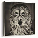 Framed wall art showcasing a silver-bordered canvas print of a bird-themed design, highlighting intricate details and vibrant colors, ideal for home decor.