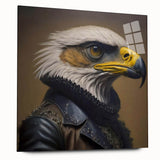 Acrylic glass wall art piece showcasing a vibrant birds of prey design, viewed from the side, highlighting intricate details and colorful textures, perfect for nature enthusiasts.