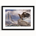 Framed wall art featuring a striking design of various bird species, showcased in a sleek black frame with a white mat, ideal for home decor.