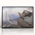 Framed acrylic wall art featuring a striking design of birds of prey, showcasing vivid colors and intricate details, perfect for modern home decor.