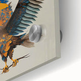 Close-up of a vibrant acrylic glass wall art piece featuring colorful birds from the 'Birds of Pray' collection, showcasing intricate designs and textures.