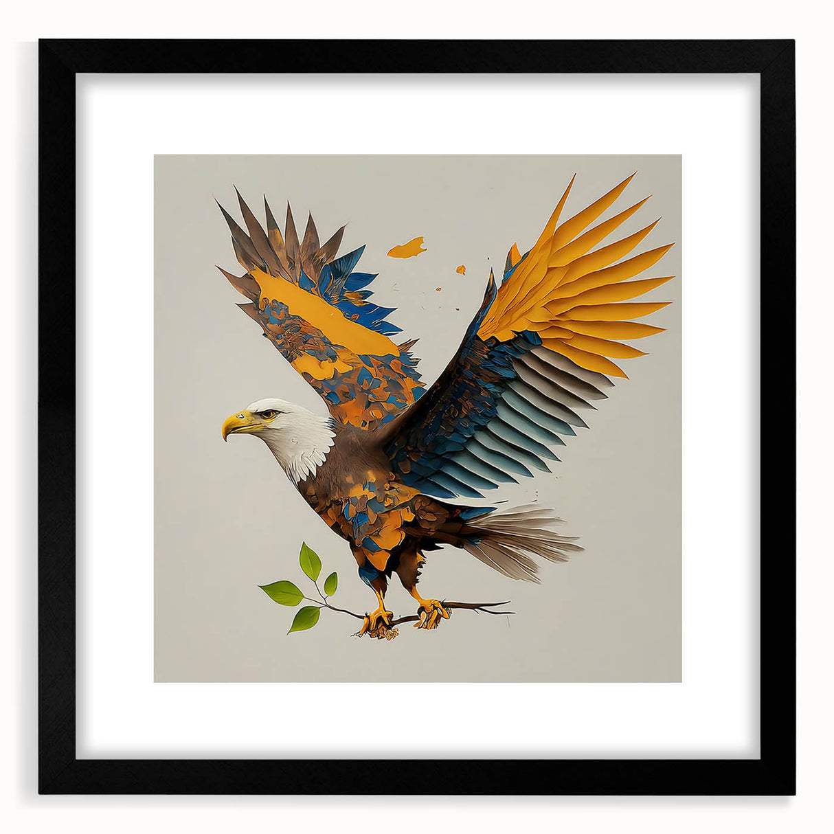 Framed wall art featuring a detailed bird illustration in a black frame with a mat, showcasing colorful avian designs, perfect for home decor.