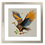 Framed wall art showcasing a stunning design of birds in flight, featuring a sleek silver frame and matting, perfect for enhancing modern home decor.