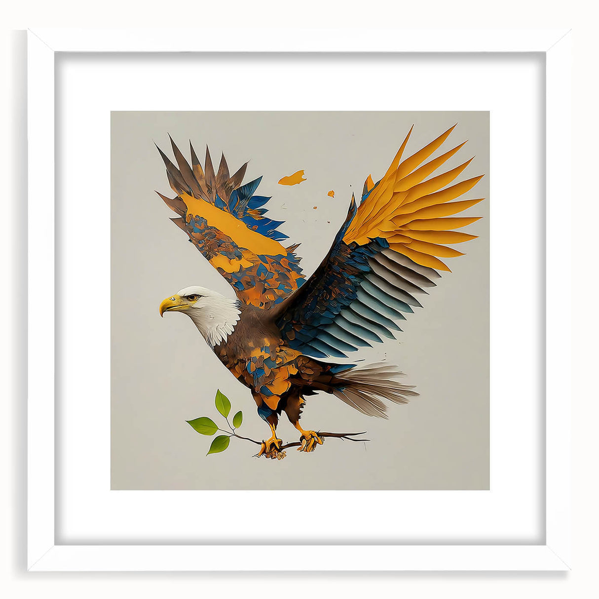 Framed wall art featuring a detailed design of various birds, elegantly displayed with a white mat and frame, perfect for enhancing modern home decor.
