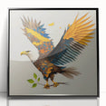 Framed acrylic wall art featuring a striking bird design from the Birds of Pray collection, showcasing vibrant colors and intricate details against a sleek black frame. Perfect for adding a modern touch to any living space or office decor.