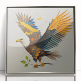 Framed acrylic wall art featuring a striking design of birds, highlighted in silver tones, elegantly displayed from a front view. Ideal for modern interior decor.
