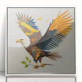 Framed wall art featuring a vibrant birds of prey design, showcasing intricate details and bright colors on a white background, perfect for nature enthusiasts.