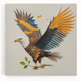 Stretched canvas wall art showcasing a vibrant birds of prey design, featuring detailed illustrations of various raptors in flight against a textured background, perfect for nature enthusiasts and home decor.