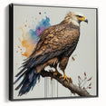 Framed canvas wall art featuring a stunning birds of prey design, showcasing realistic illustrations in vibrant colors, set against a sleek black frame for modern decor.