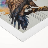 Colorful rolled canvas artwork depicting a vibrant birds of prey design, showcasing intricate details and textures, ideal for home decor or art collections.