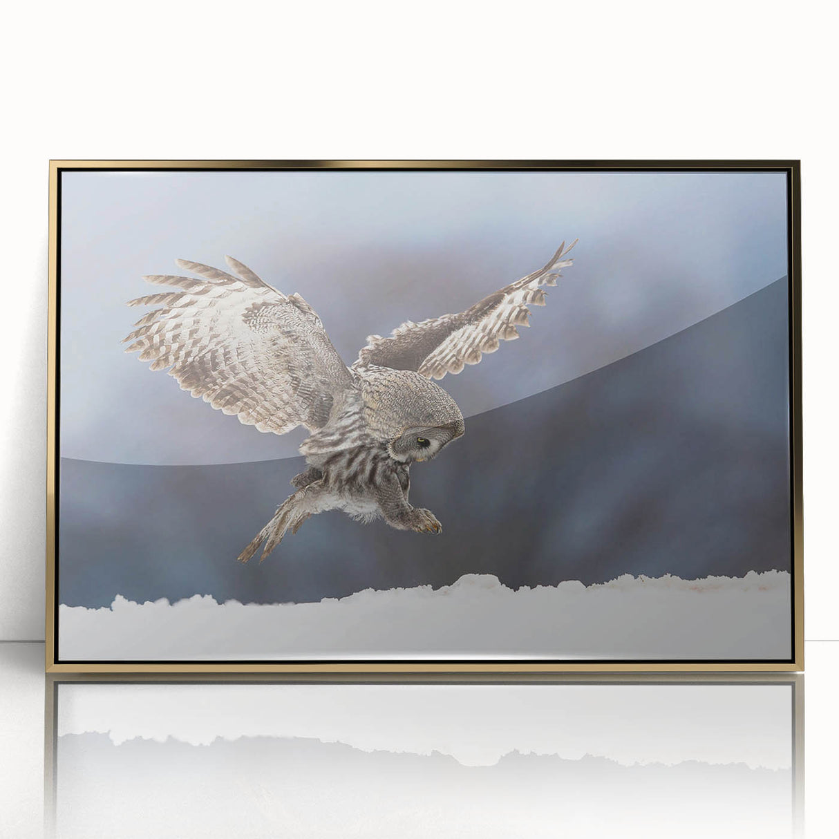Framed acrylic wall art featuring a striking design of birds in flight, set in a stylish gold frame, perfect for enhancing modern decor with a touch of elegance.
