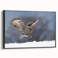 Framed wall art showcasing a striking birds of prey design on a textured canvas, featuring a sleek black frame that enhances the artwork's vibrant colors and details. Perfect for wildlife enthusiasts or modern decor.