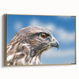 Framed canvas wall art showcasing a vibrant bird design in gold hues, with a sleek side view highlighting its elegant frame and textured finish, perfect for home decor.