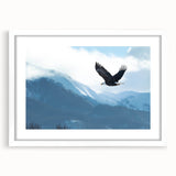 Framed wall art featuring a bird of prey design with a white mat, showcasing intricate details and vibrant colors, ideal for nature enthusiasts and home decor.