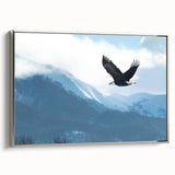 Framed wall art collection showcasing a detailed birds of prey design on canvas, featuring a sleek silver frame and side view, perfect for nature enthusiasts.