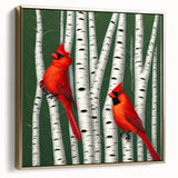 Framed canvas wall art featuring a vibrant cardinal bird design in rich reds and golds, showcasing detailed textures and a modern aesthetic, perfect for home decor.