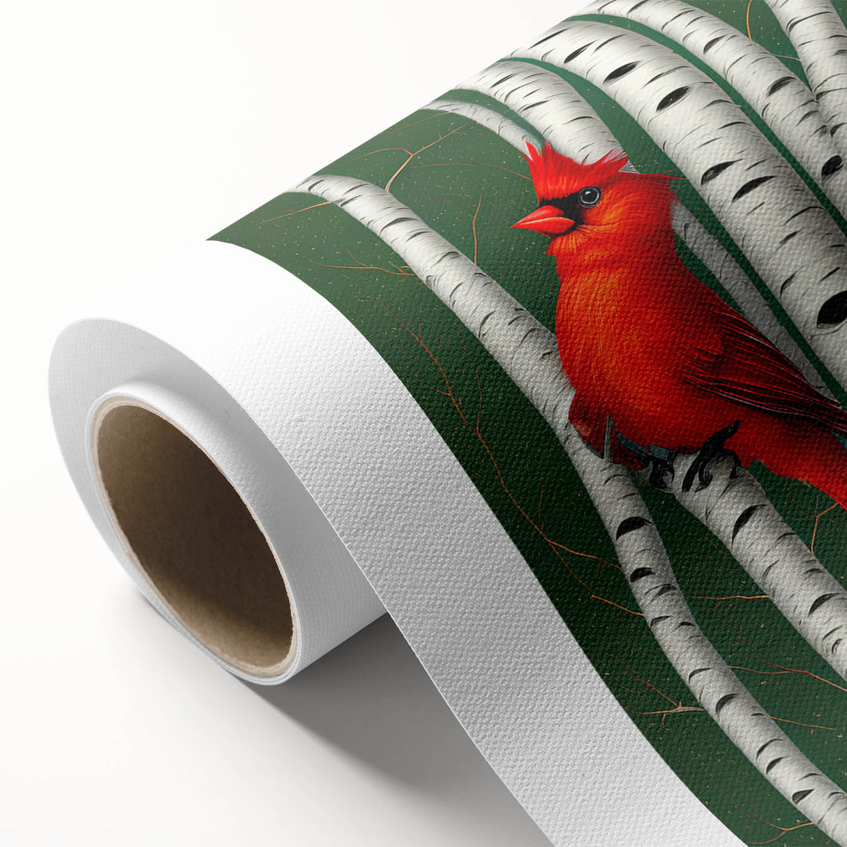 Vibrant rolled canvas wall art featuring a cardinal bird design, showcasing detailed illustrations in rich colors, perfect for nature-inspired home decor.
