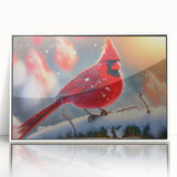 Framed wall art featuring a vibrant cardinal design, showcasing bright red and green colors, perfect for adding a nature-inspired touch to home decor.