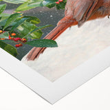 Vibrant rolled canvas artwork depicting a cardinal bird perched on a branch, showcasing rich red and green colors, ideal for nature lovers' home decor.