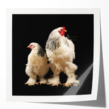 Colorful wall art print showcasing a whimsical chicken design, perfect for adding a playful touch to home decor. Features glossy finish and vibrant hues, ideal for animal lovers and country-themed interiors.