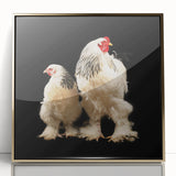 Framed wall art collection showcasing a vibrant chicken design in acrylic with a gold frame, ideal for adding a touch of color and charm to home decor.