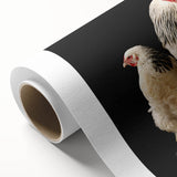Rolled canvas wall art showcasing a colorful chicken design, featuring vibrant hues and intricate details, ideal for adding a playful touch to home decor.