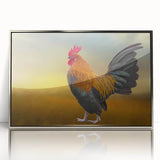 Framed wall art featuring a stylish chicken design in acrylic with a sleek silver frame, ideal for modern decor and animal lovers. Perfect for enhancing home aesthetics.