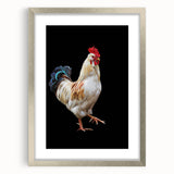 Framed wall art featuring a whimsical chicken design with a silver mat, perfect for adding a playful touch to home decor. Ideal for kitchen or dining room aesthetics.