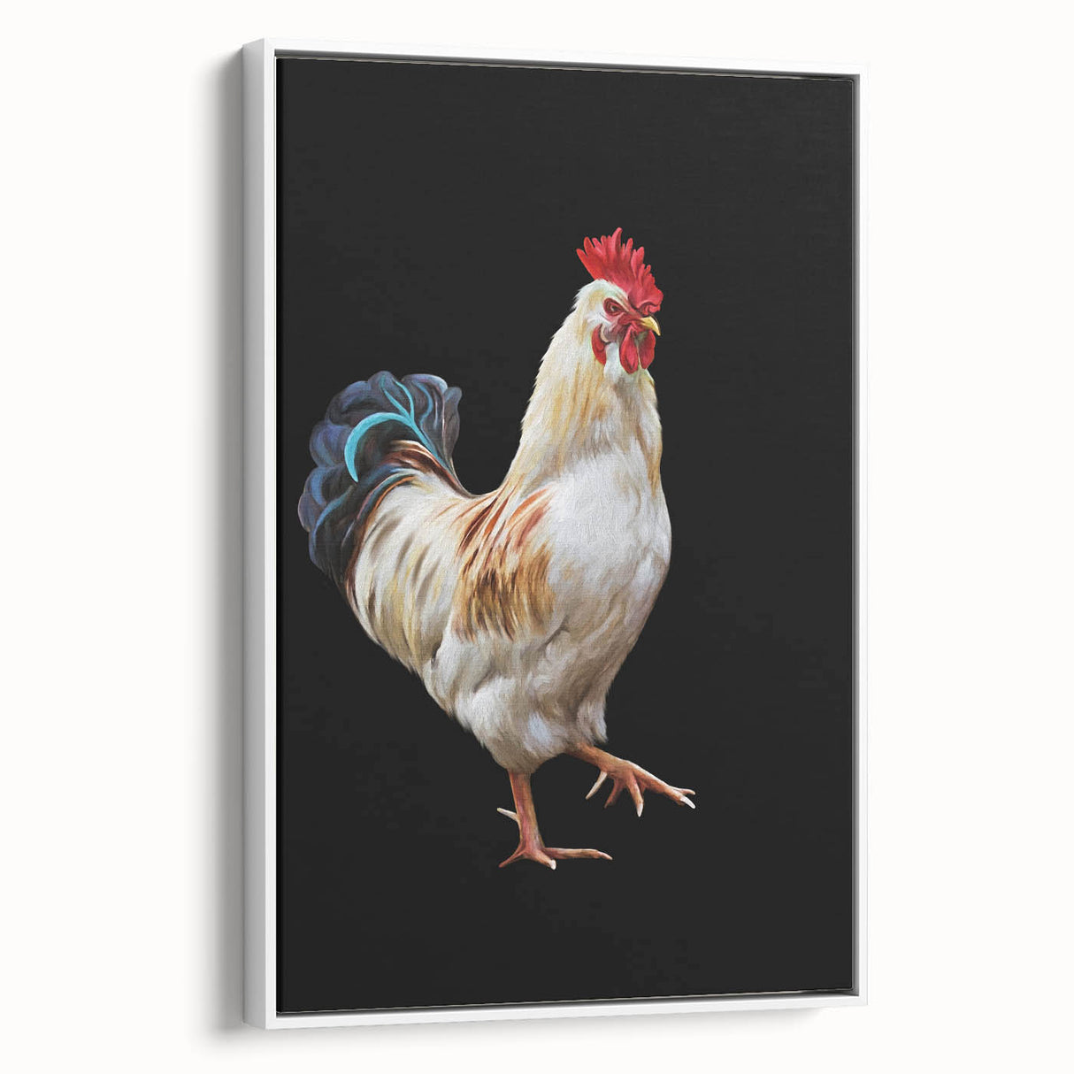 Framed wall art featuring a charming chicken design, showcasing vibrant colors and intricate details, ideal for enhancing home decor in a rustic or farmhouse style.