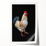 Vibrant rolled wall art print featuring a whimsical chicken design with rich colors, perfect for adding a playful touch to home decor or children's rooms.