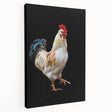 Stretched canvas wall art showcasing a vibrant chicken design with intricate details and bright colors, perfect for adding a whimsical touch to home decor.