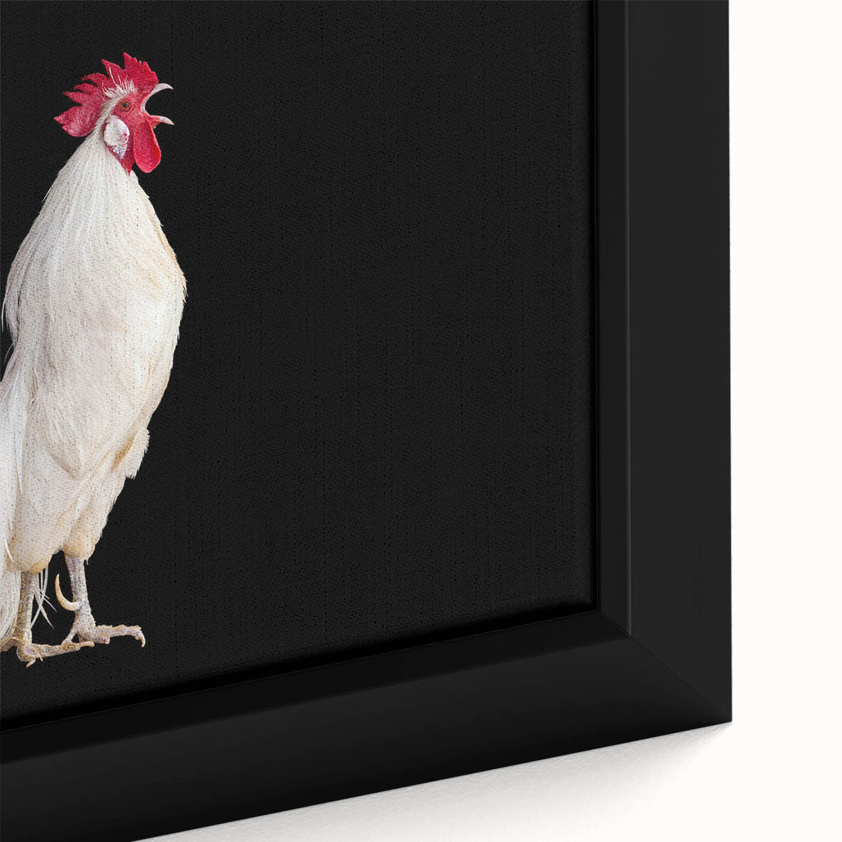 Framed canvas artwork showcasing a vibrant chicken design in a colorful, artistic style, ideal for enhancing home decor with a playful touch. Perfect for animal lovers and farmhouse aesthetics.