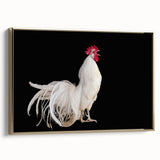 Framed canvas wall art showcasing a whimsical chicken design with vibrant colors, set against a gold frame, ideal for adding character to home decor.
