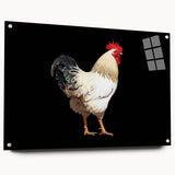 Acrylic glass wall art featuring a vibrant chicken design from the Birds Chicken Design Collection, showcasing intricate details and a side view with pins for easy hanging, perfect for adding a whimsical touch to home decor.