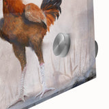 Close-up of colorful acrylic glass wall art featuring a whimsical chicken design, perfect for adding a playful touch to home decor. Ideal for poultry lovers.