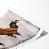 Colorful wall art print featuring a whimsical chicken design, perfect for adding a playful touch to home decor. The rolled print is displayed against a white background, emphasizing its vibrant colors and intricate details. Ideal for poultry lovers and unique art enthusiasts.