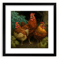 Framed wall art featuring a chicken design in black and white, set against a minimalist mat, perfect for modern home decor or chicken-themed spaces.