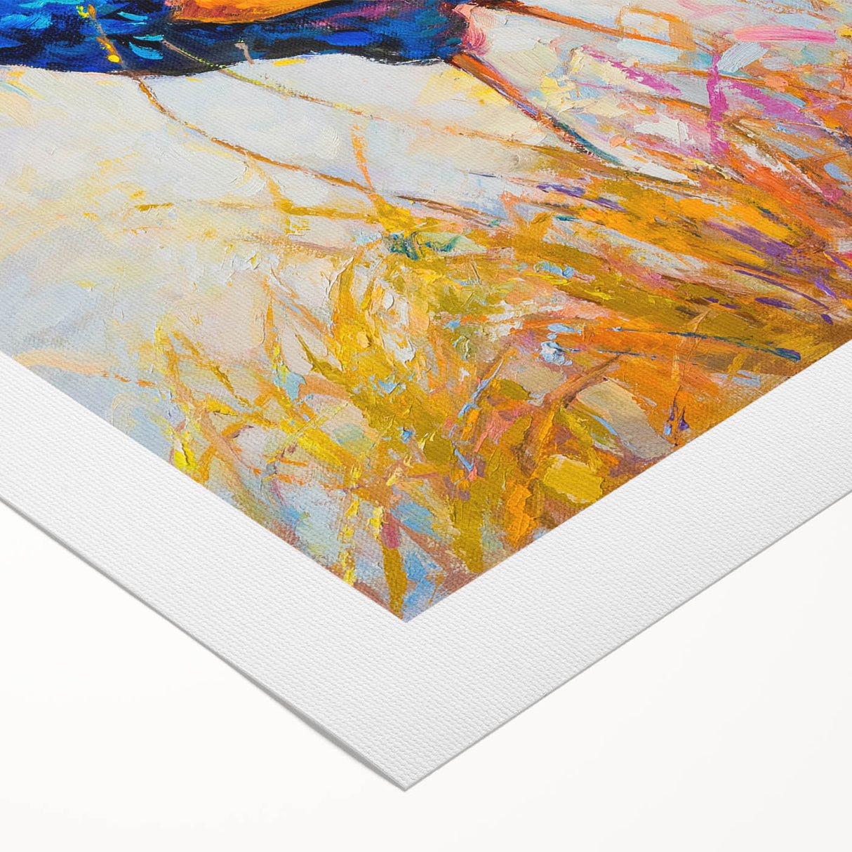 Rolled canvas wall art featuring a vibrant chicken design with colorful feathers and intricate patterns, perfect for adding a whimsical touch to home decor.