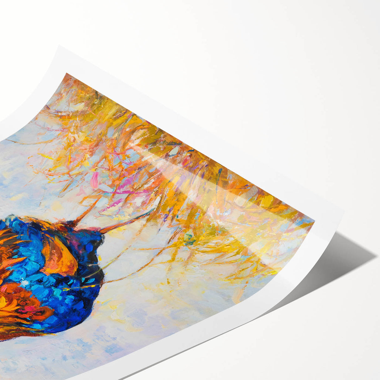Rolled print of a whimsical chicken design featuring vibrant colors and detailed illustrations, perfect for kitchen decor or poultry enthusiasts, packaged securely for delivery.