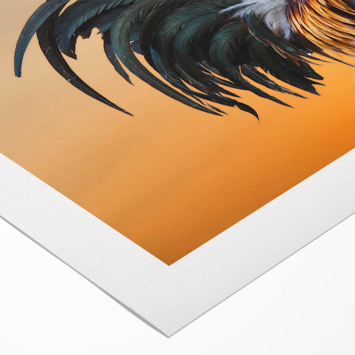 Rolled canvas wall art featuring a vibrant chicken design with intricate details and bright colors, perfect for adding a unique touch to home decor.