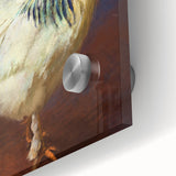 Close-up of a vibrant wall art collection depicting colorful birds and chickens, printed on acrylic glass, showcasing intricate details and textures. Perfect for enhancing home decor with a playful, nature-inspired theme.