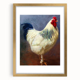 Framed wall art featuring a chic chicken design with a gold mat, ideal for modern decor. The piece showcases vibrant colors and intricate details, perfect for adding a touch of elegance to any room.