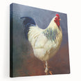 Stretched canvas wall art featuring a vibrant chicken design, showcasing rich colors and intricate details, perfect for adding a whimsical touch to any room decor.
