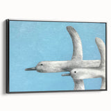 Framed wall art featuring a crane design in black and white, showcasing elegant lines and intricate details against a neutral background, perfect for modern decor.