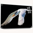 Elegant wall art featuring a crane design printed on acrylic glass, showcasing vibrant colors and intricate details. The piece is displayed in a side view, highlighting its modern aesthetic and the inclusion of pins for easy installation. Perfect for adding a touch of sophistication to any interior space.