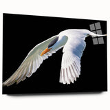 Side view of a modern crane design wall art piece featuring vibrant colors on acrylic glass, ideal for contemporary decor or bird-themed interiors.