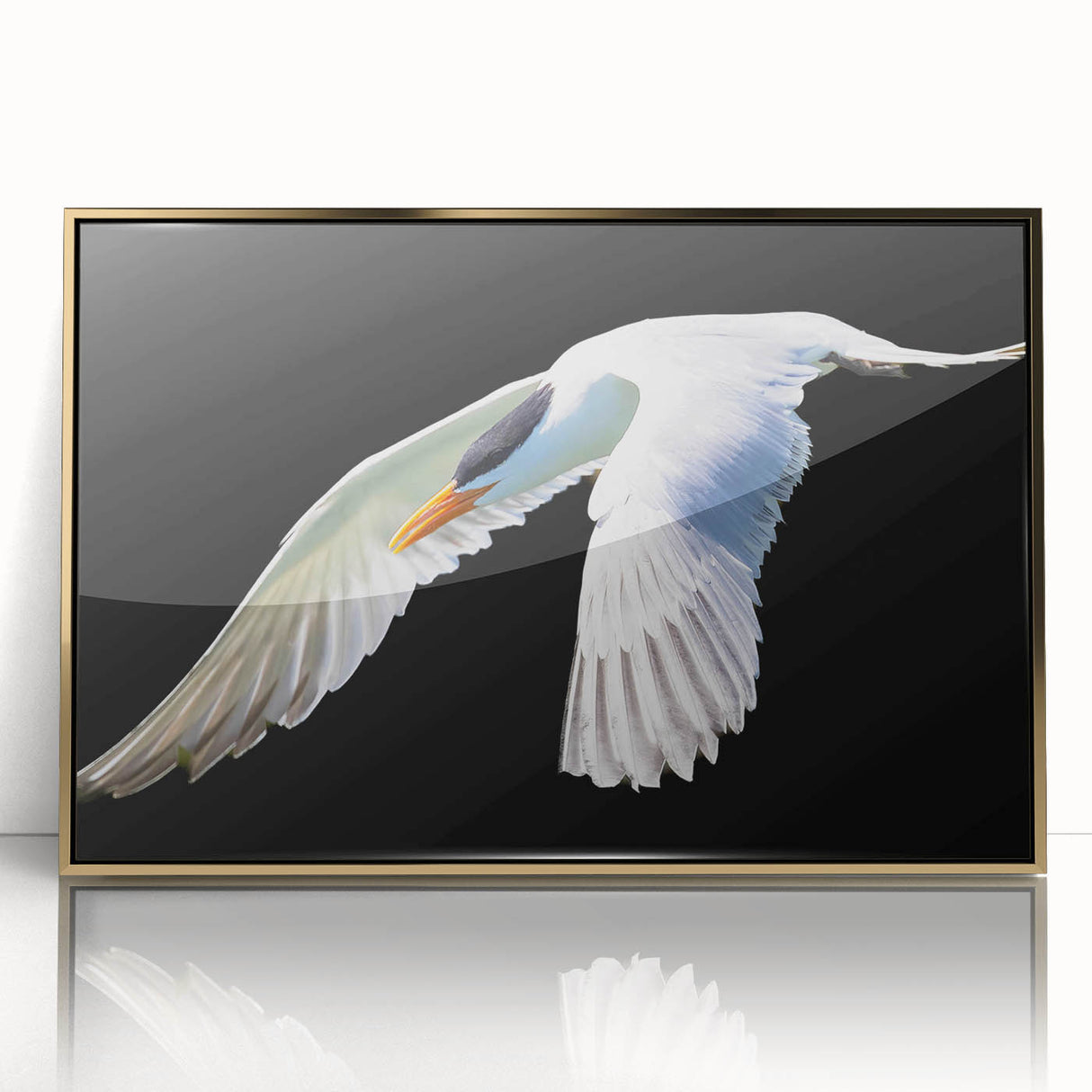 Framed wall art featuring a stunning gold-accented crane design in acrylic, showcasing intricate details and vibrant colors, perfect for modern home decor.